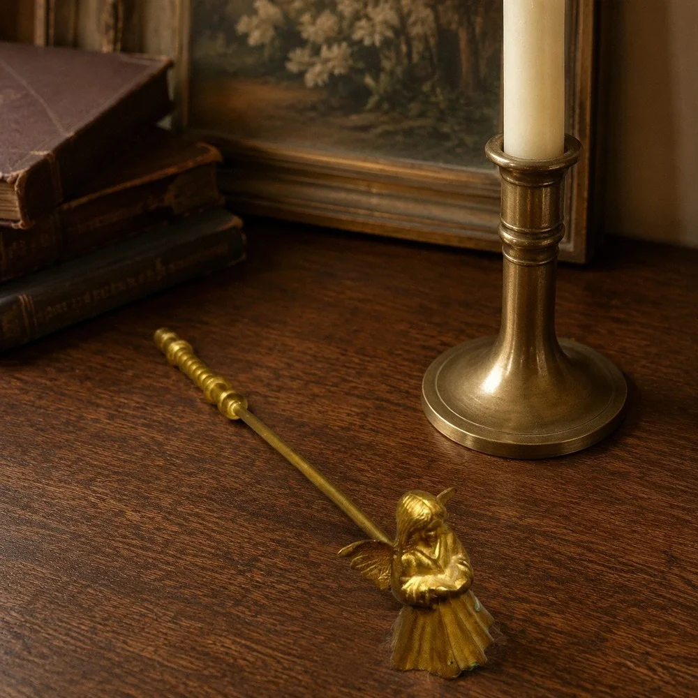 Vintage Brass Angel Candle Snuffer Long Handle Figural Christmas Decor